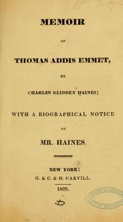 Cover of: Memoir of Thomas Addis Emmet by Haines, Charles G.