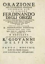 Cover of: Orazione per le solenni esequie celebrate a S.E. il signor Ferdinando degli Obizzi ... by Ferdinando Porretti