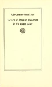 Cover of: Record of service rendered in the great war.