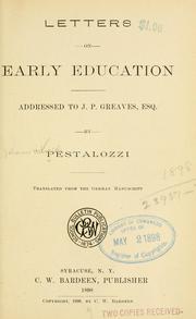 Cover of: Letters on early education by Johann Heinrich Pestalozzi