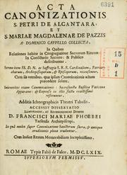 Cover of: Acta canonizationis S. Petri de Alcantara et S. Mariae Magdalenae de Pazzis by Domenico Cappello