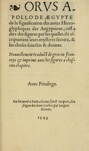 Cover of: Orvs Apollo de Ægypte De la signification des notes hieroglyphiques des Aegyptiens by Horapollo