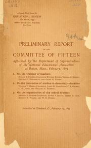 Cover of: Preliminary report of the Committee of fifteen