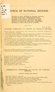 Cover of: Council of national defense.