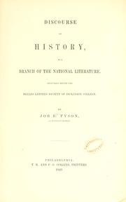 Cover of: Discourse on history by Job R. Tyson