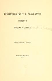 Cover of: Suggestions for the year's study. by Vassar college. Dept. of history.