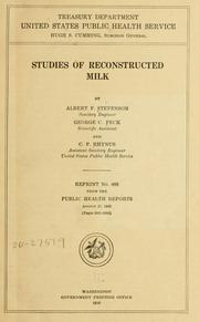 Cover of: ... Studies of reconstructed milk by Albert Fletcher Stevenson