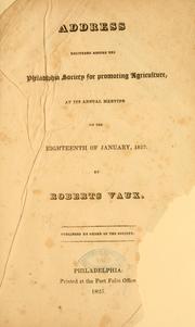 Cover of: Address delivered before the Philadelphia society for promoting agriculture
