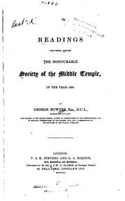 Cover of: Readings Delivered Before the Honourable Society of the Middle Temple: In the Year 1850 by George Bowyer