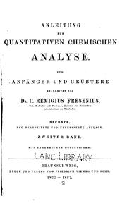Cover of: Anleitung zur quantitativen chemischen Analyse v. 2, 1877-87
