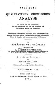 Cover of: Anleitung zur qualitativen chemischen Analyse: Oder die Lehre von den ... by C. Remigius Fresenius
