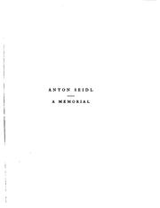 Cover of: Anton Seidl: A Memorial by His Friends