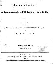 Cover of: Jahrbücher für wissenschaftliche Kritik