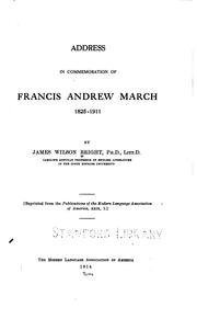 Cover of: Address in Commemoration of Francis Andrew March, 1825-1911