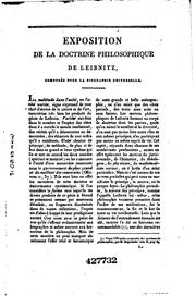 Cover of: Exposition de la doctrine philosophique de Leibnitz: composée pour la ...