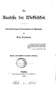 Cover of: Zur Analysis der Wirklichkeit: Eine Erörterung der Grundprobleme der Philosophie by Otto Liebmann