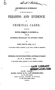 Cover of: Archbold's Summary of the Law Relating to Pleading and Evidence in Criminal ...
