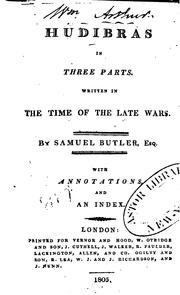 Cover of: Hudibras: In Three Parts : Written in the Time of the Late Wars