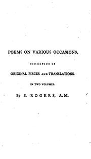 Cover of: Poems on Various Occasions.: Consisting of Original Pieces, and Translations from Some of the ...