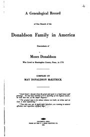 Cover of: A Genealogical Record of One Branch of the Donaldson Family in America ... by May Donaldson McKitrick