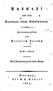 Cover of: Auswahl aus den Papieren eines unbekannten