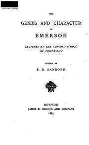 Cover of: The Genius and Character of Emerson: Lectures at the Concord School of Philosophy