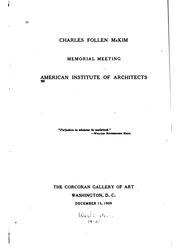 Cover of: Charles Follen McKim Memorial Meeting ... Corcoran Gallery of Art ...