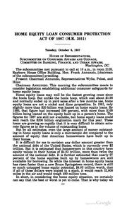 Cover of: Home Equity Loan Consumer Protection Act of 1987 (H.R. 3011): Hearing Before ...