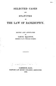 Cover of: Selected Cases and Statutes on the Law of Bankruptcy