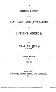 Cover of: A Critical History of the Language and Literature of Antient [sic] Greece