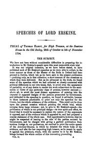 Cover of: Speeches of Thomas Lord Erskine