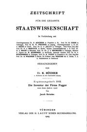 Cover of: Zeitschrift für die gesamte Staatswissenschaft by No name