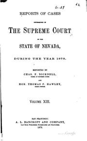 Cover of: Reports of Cases Determined in the Supreme Court of the State of Nevada ...
