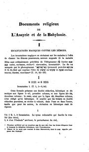 Cover of: Documents religieux de l'Assyrie et de la Babylone: Texte Assyrien (en caractères Hebreux).