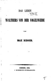 Cover of: Das Leben Walthers von der Vogelweide