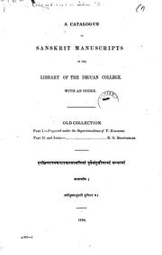 Cover of: A Catalogue of Sanskrit Manuscripts in the Library of the Deccan College ... by Deccan College Library, Franz Kielhorn , Ramkrishna Gopal Bhandarkar