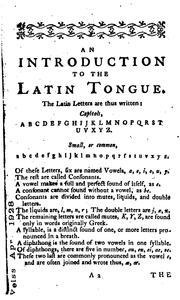 Cover of: An Introduction to the Latin Tongue, for the Use of Youth by 