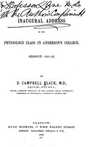 Cover of: Inaugural address to the physiology class in Anderson's College, session 1891-92