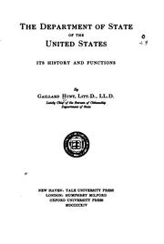 Cover of: The Department of State of the United States: Its History and Functions