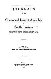 Cover of: Journal of the Commons House of Assembly of South Carolina