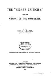 Cover of: The "higher Criticism" and the Verdict of the Monuments