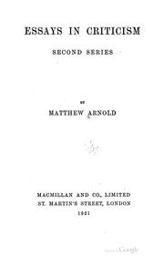 Cover of: Essays in Criticism: Second Series by Matthew Arnold