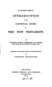 Cover of: An historico-critical introduction to the canonical books of the New Testament, tr. [from the ...