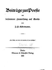 Cover of: Beiträge zur Poesie: Mit besonderer Hinweisung auf Goethe