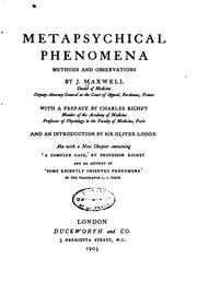 Cover of: Metaphysical Phenomena: Methods and Observations by J Maxwell, Charles Robert Richet