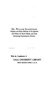 Cover of: Mr. William Shakespeare, Original and Early Editions of His Quartos and Folios: His Source Books ...