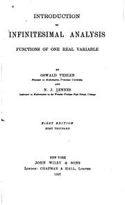 Cover of: Introduction to Infinitesimal Analysis: Functions of One Real Variable