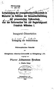Cover of: Entwickelung der evangelischen Volksschule in Masuren im Rahmen der ...