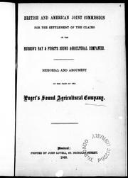 Cover of: Memorial and argument on the part of the Hudson's Bay Company
