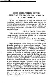 Cover of: Some Observations on the Study of The Secret Doctrine of H.P. Blavatsky